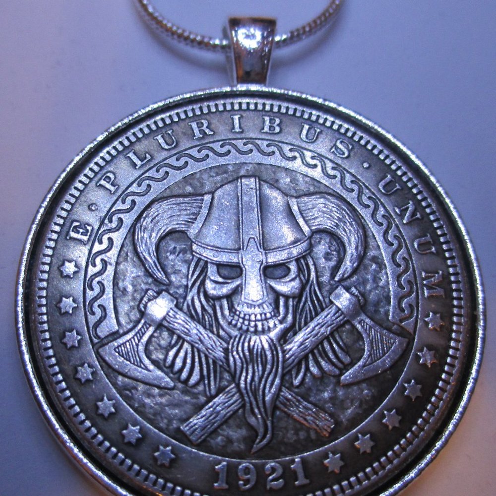 Skull Skeleton Viking Warrior COIN/PENDANT Necklac
